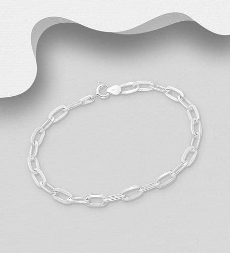 925 Sterling Silver Plain Oblong Link Bracelet